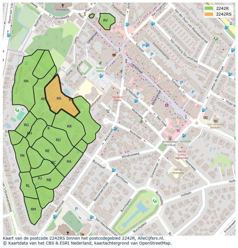 Afbeelding van het postcodegebied 2242 RS op de kaart.