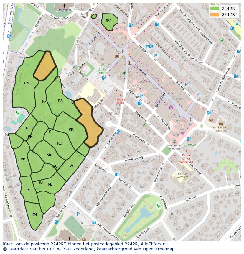 Afbeelding van het postcodegebied 2242 RT op de kaart.
