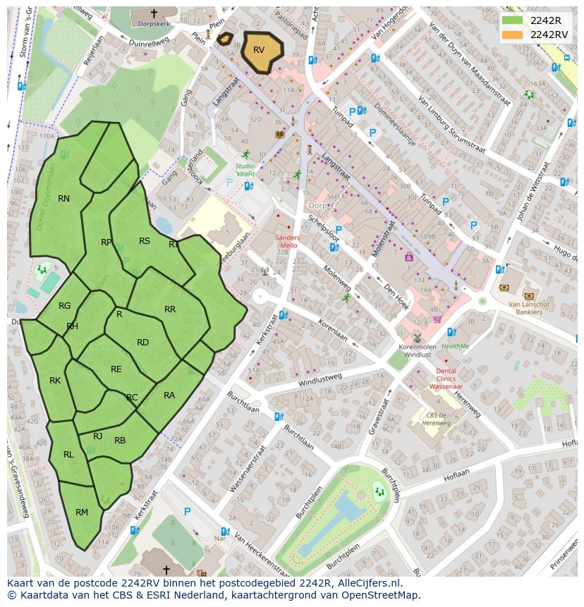 Afbeelding van het postcodegebied 2242 RV op de kaart.