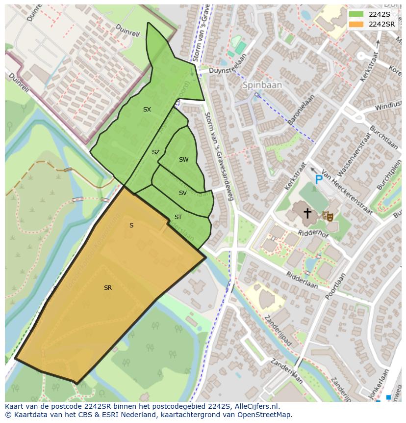 Afbeelding van het postcodegebied 2242 SR op de kaart.