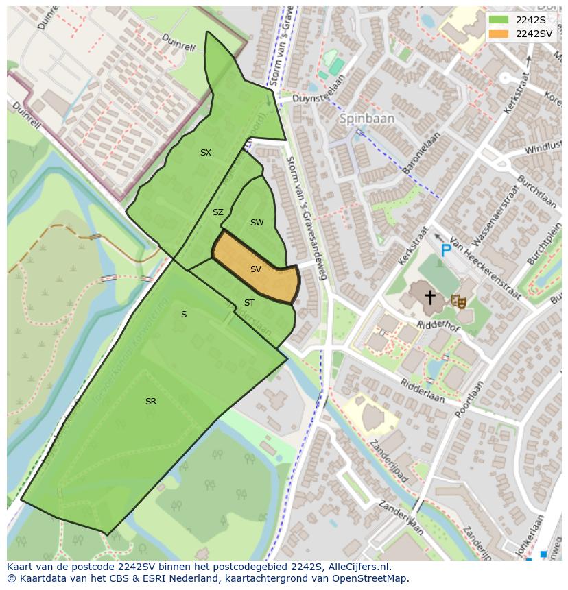 Afbeelding van het postcodegebied 2242 SV op de kaart.