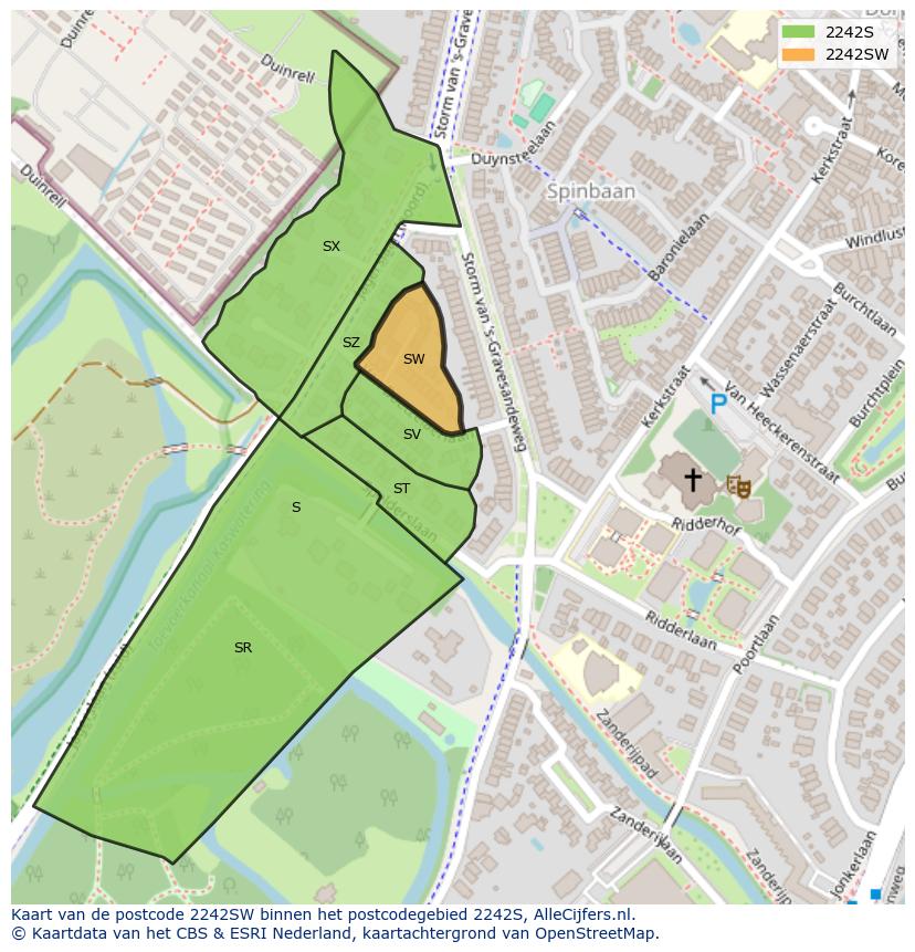 Afbeelding van het postcodegebied 2242 SW op de kaart.