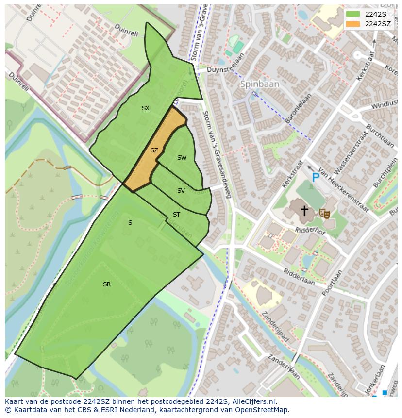 Afbeelding van het postcodegebied 2242 SZ op de kaart.