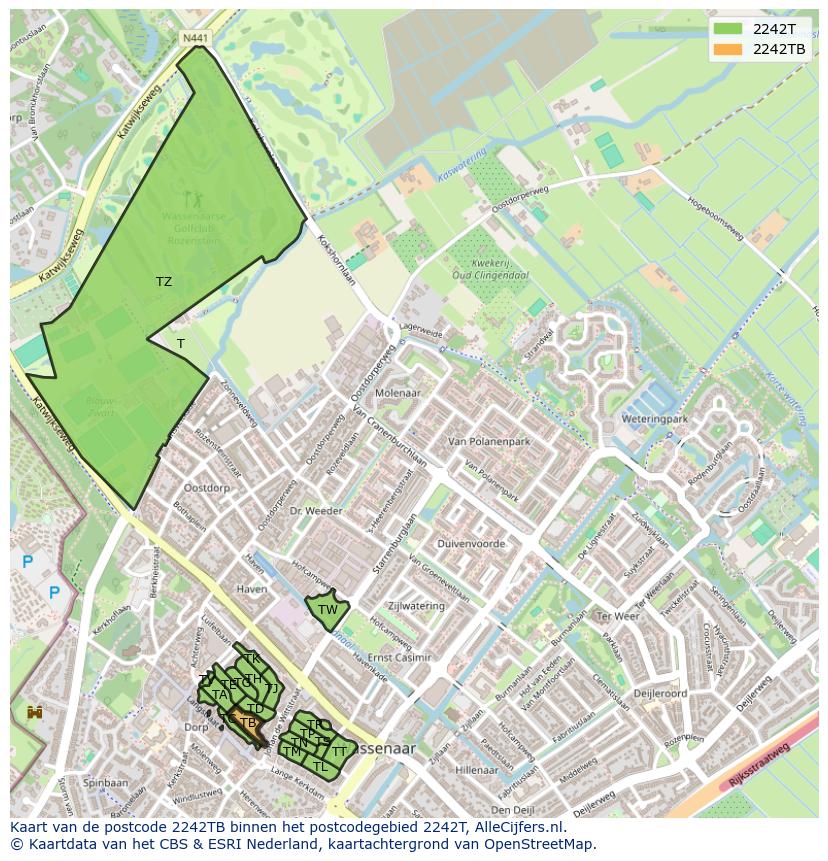 Afbeelding van het postcodegebied 2242 TB op de kaart.
