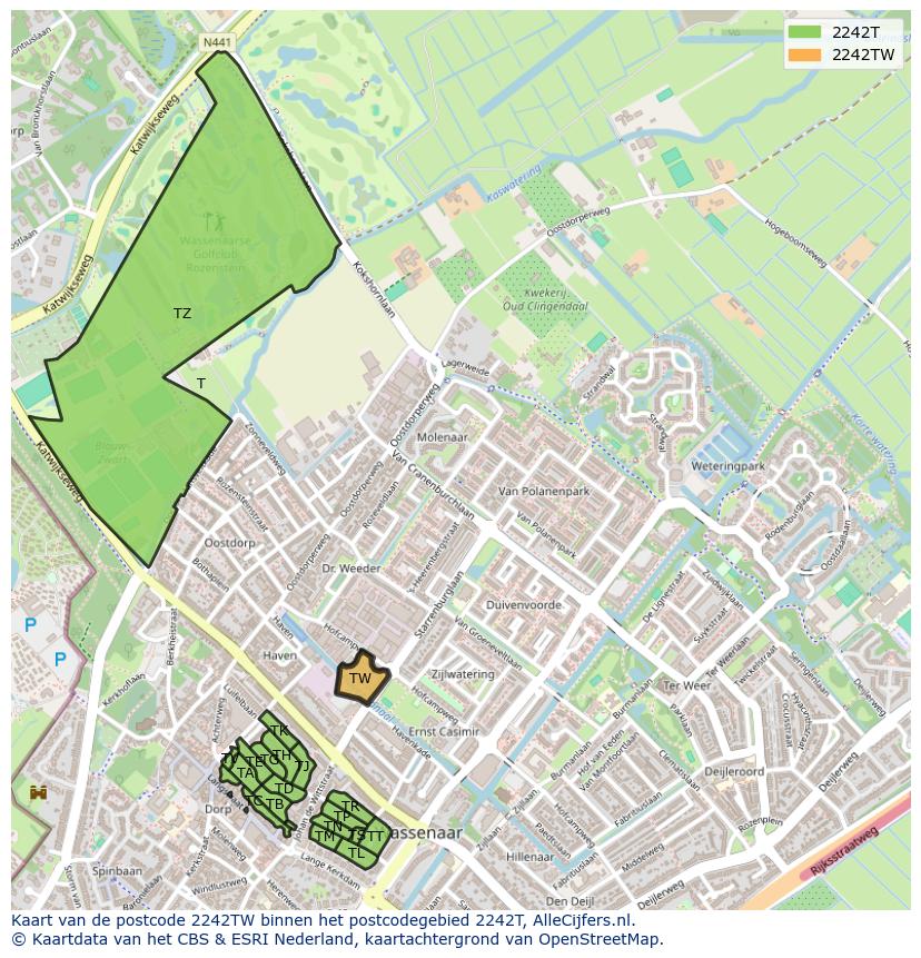 Afbeelding van het postcodegebied 2242 TW op de kaart.