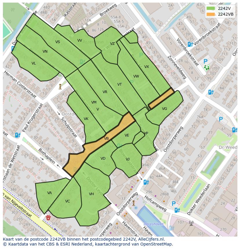 Afbeelding van het postcodegebied 2242 VB op de kaart.