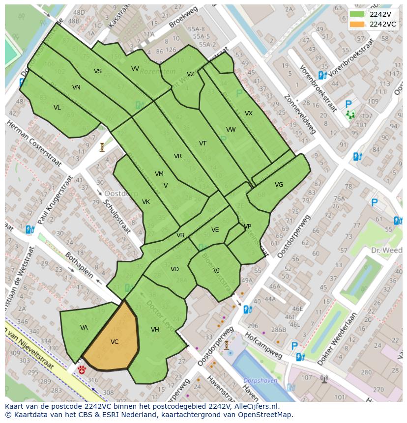 Afbeelding van het postcodegebied 2242 VC op de kaart.