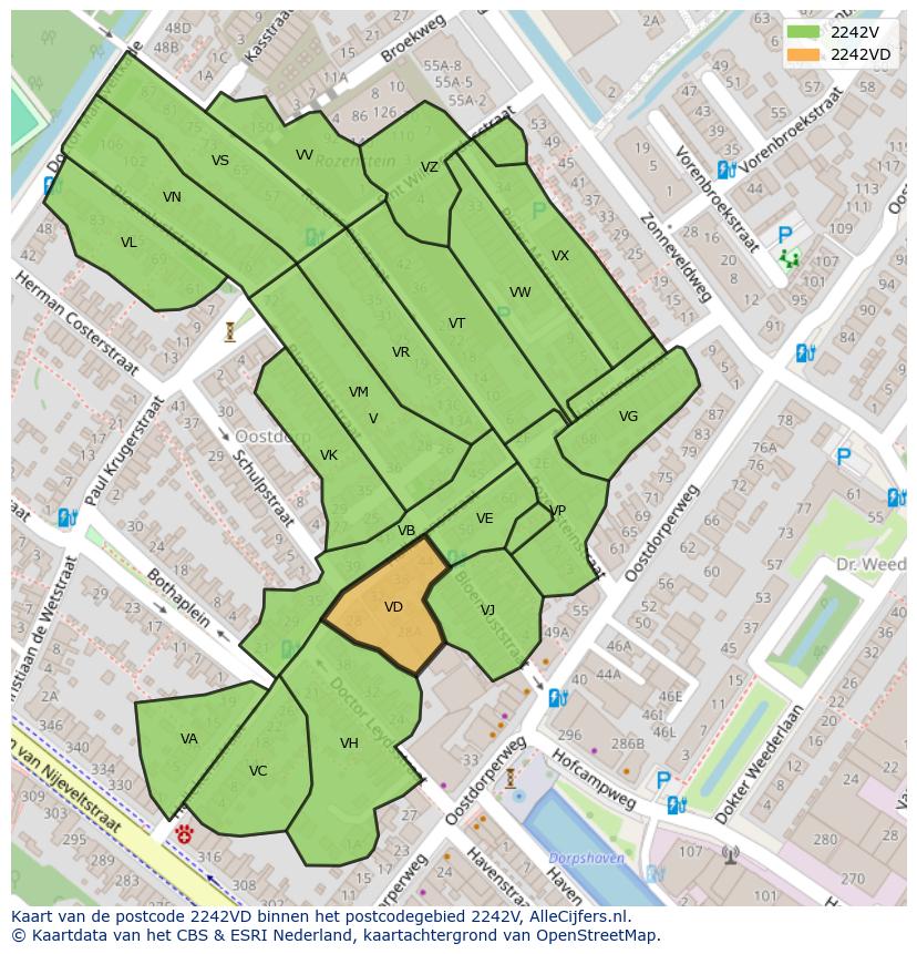 Afbeelding van het postcodegebied 2242 VD op de kaart.