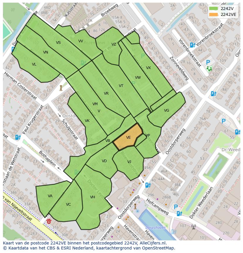 Afbeelding van het postcodegebied 2242 VE op de kaart.