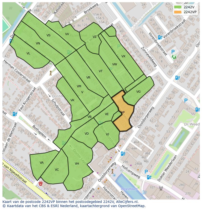 Afbeelding van het postcodegebied 2242 VP op de kaart.