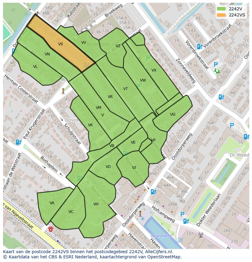 Afbeelding van het postcodegebied 2242 VS op de kaart.