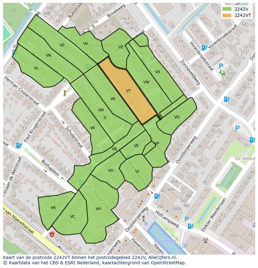 Afbeelding van het postcodegebied 2242 VT op de kaart.