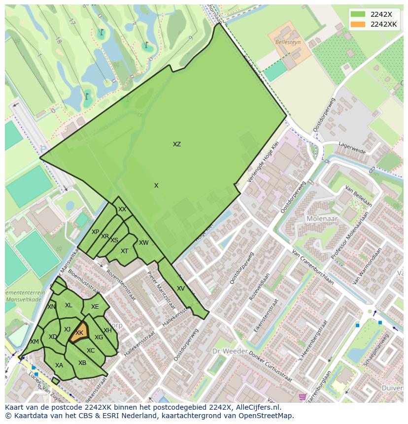 Afbeelding van het postcodegebied 2242 XK op de kaart.