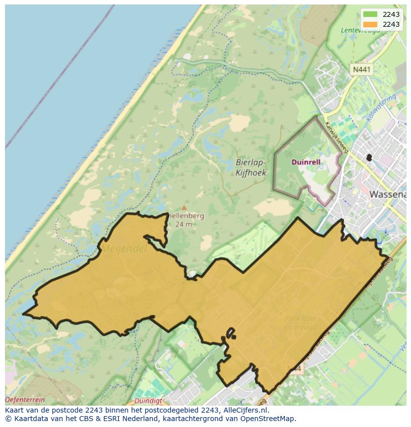 Afbeelding van het postcodegebied 2243 op de kaart.