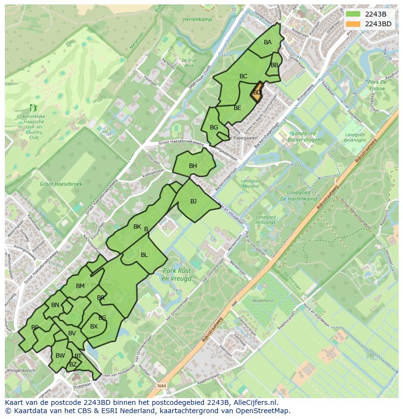 Afbeelding van het postcodegebied 2243 BD op de kaart.