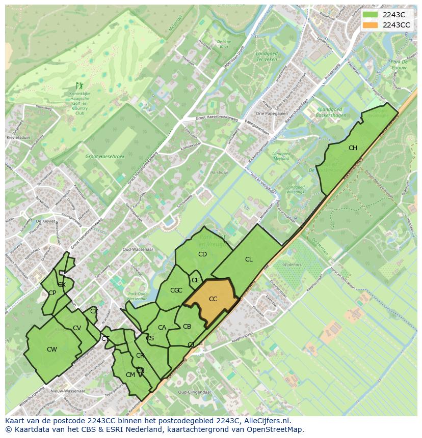 Afbeelding van het postcodegebied 2243 CC op de kaart.