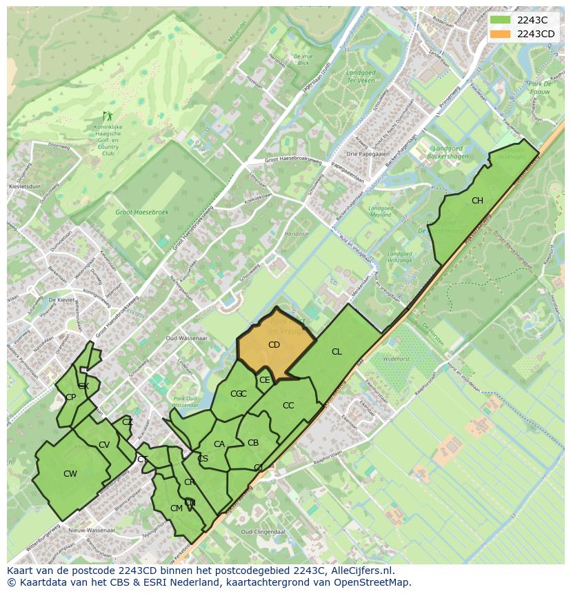 Afbeelding van het postcodegebied 2243 CD op de kaart.