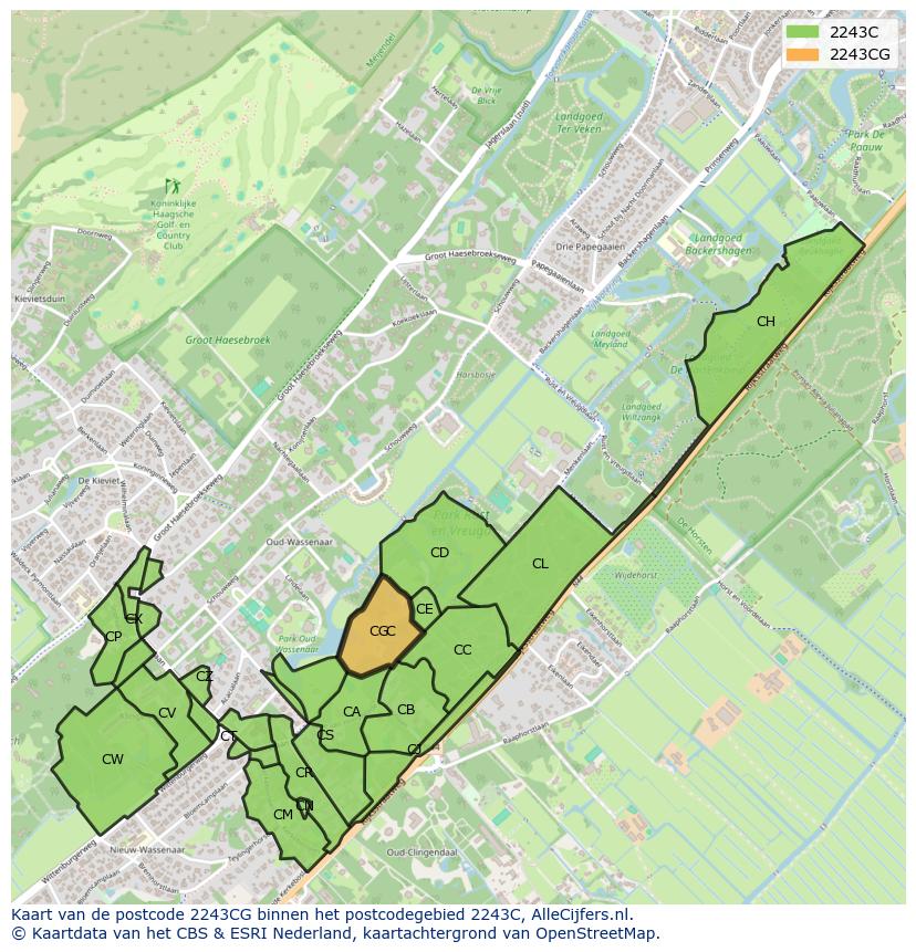 Afbeelding van het postcodegebied 2243 CG op de kaart.