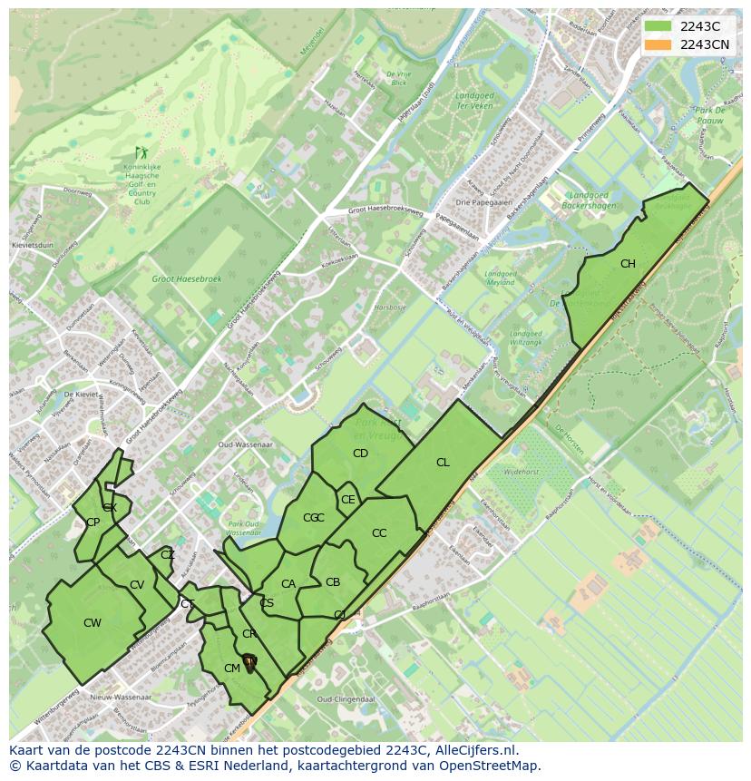 Afbeelding van het postcodegebied 2243 CN op de kaart.