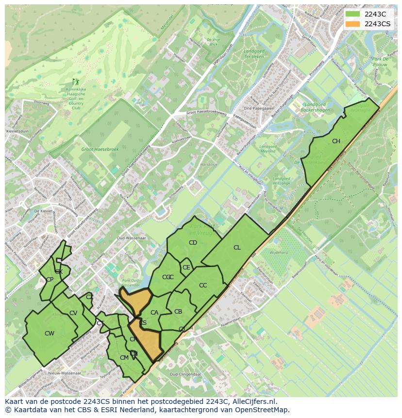 Afbeelding van het postcodegebied 2243 CS op de kaart.