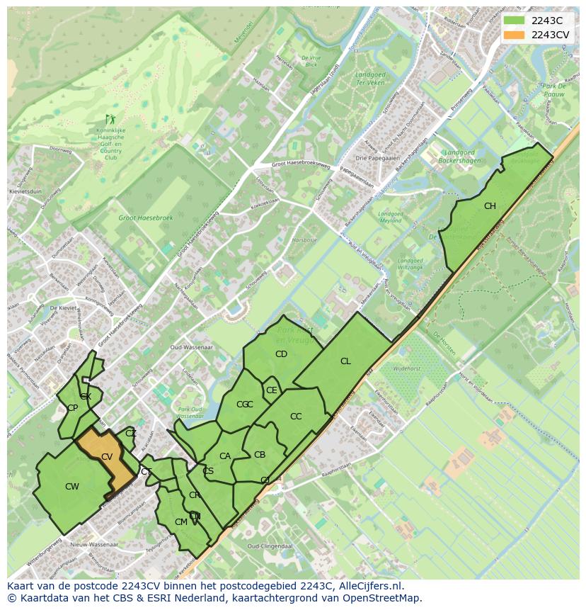 Afbeelding van het postcodegebied 2243 CV op de kaart.