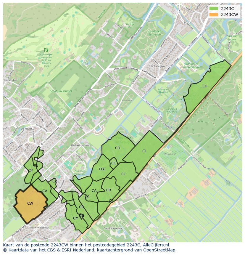 Afbeelding van het postcodegebied 2243 CW op de kaart.