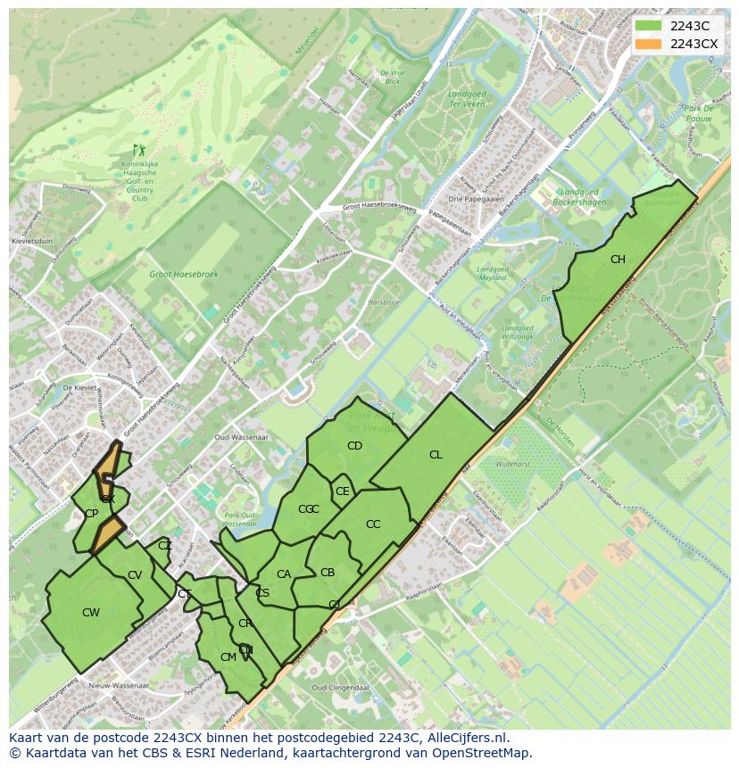 Afbeelding van het postcodegebied 2243 CX op de kaart.