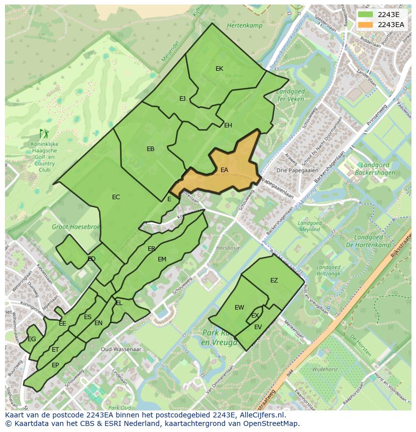 Afbeelding van het postcodegebied 2243 EA op de kaart.
