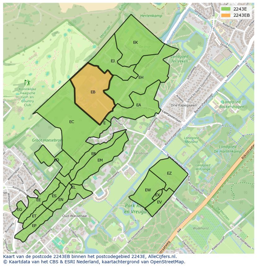 Afbeelding van het postcodegebied 2243 EB op de kaart.