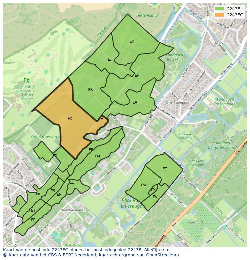 Afbeelding van het postcodegebied 2243 EC op de kaart.