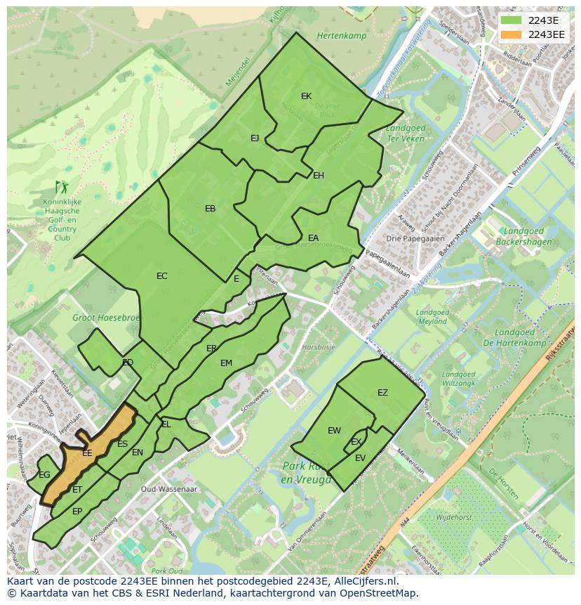 Afbeelding van het postcodegebied 2243 EE op de kaart.