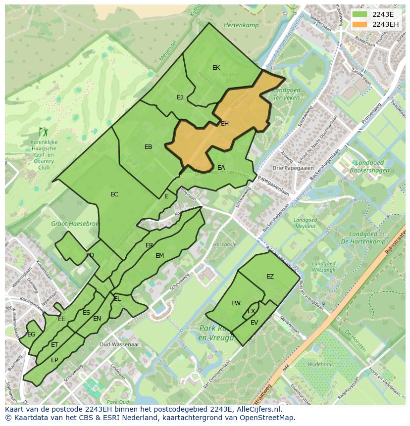 Afbeelding van het postcodegebied 2243 EH op de kaart.