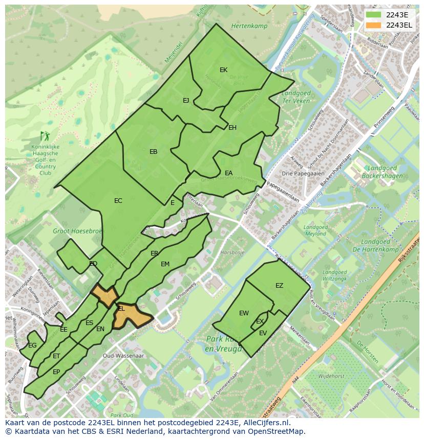 Afbeelding van het postcodegebied 2243 EL op de kaart.