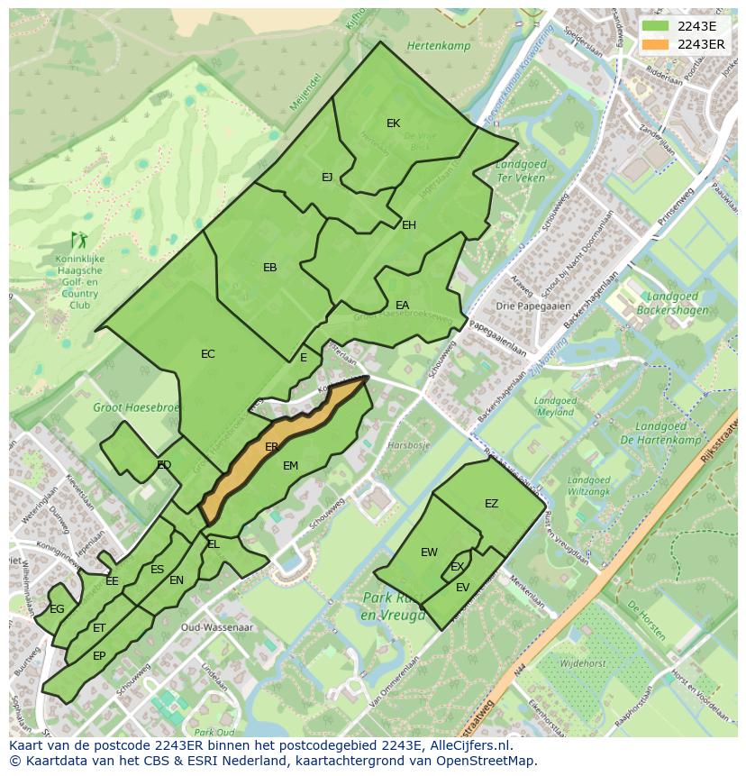 Afbeelding van het postcodegebied 2243 ER op de kaart.
