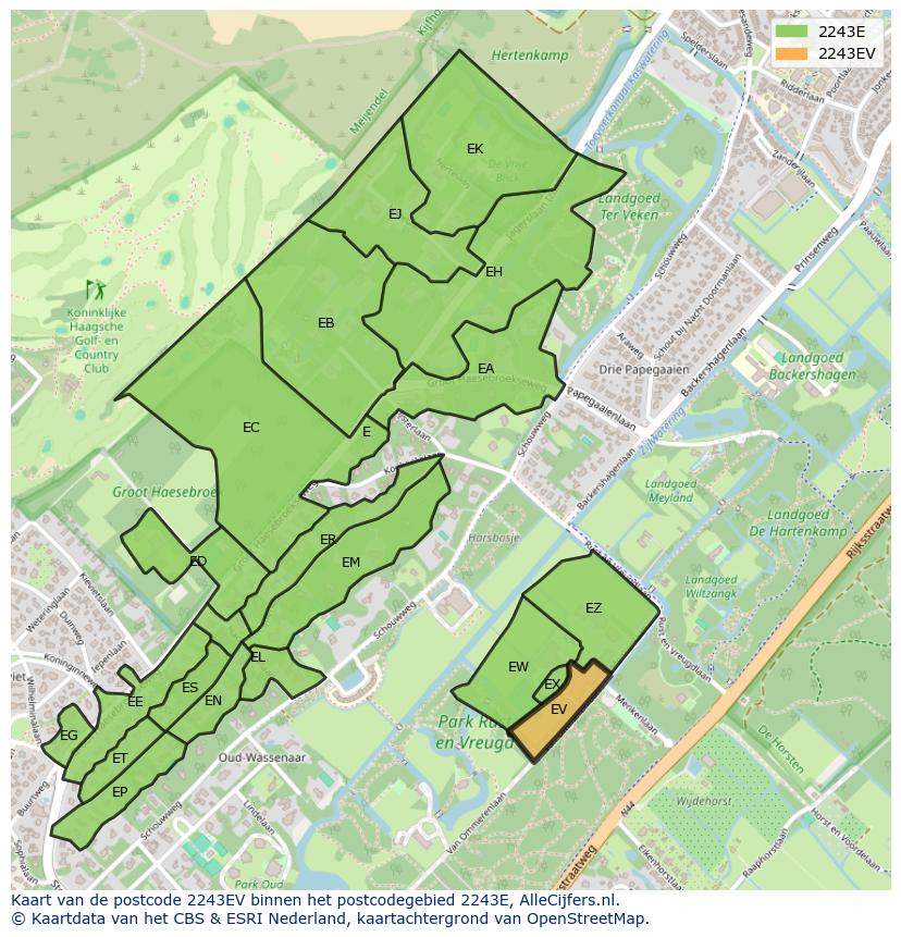 Afbeelding van het postcodegebied 2243 EV op de kaart.