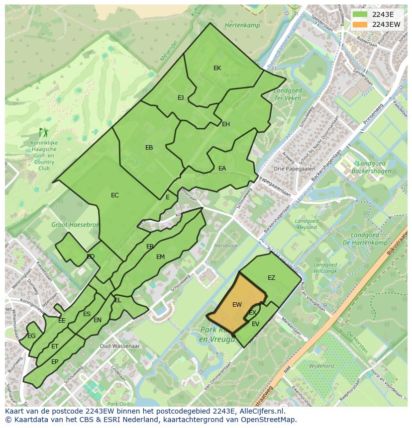 Afbeelding van het postcodegebied 2243 EW op de kaart.