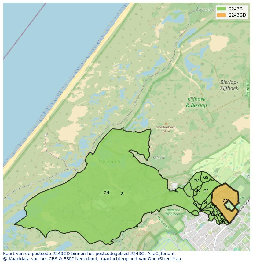 Afbeelding van het postcodegebied 2243 GD op de kaart.