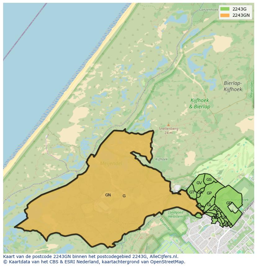 Afbeelding van het postcodegebied 2243 GN op de kaart.