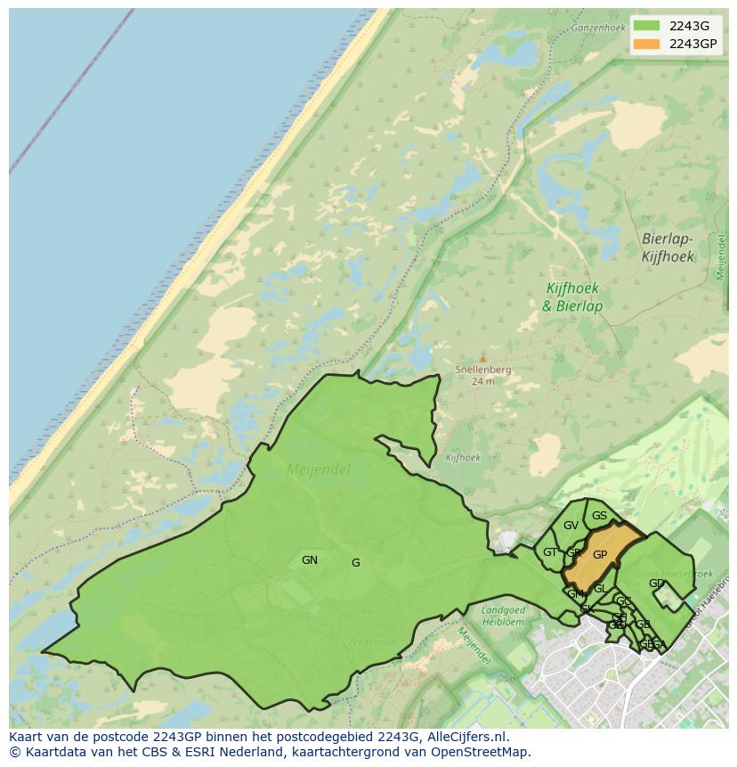 Afbeelding van het postcodegebied 2243 GP op de kaart.