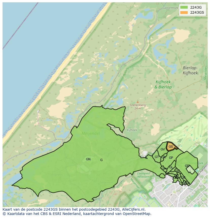 Afbeelding van het postcodegebied 2243 GS op de kaart.