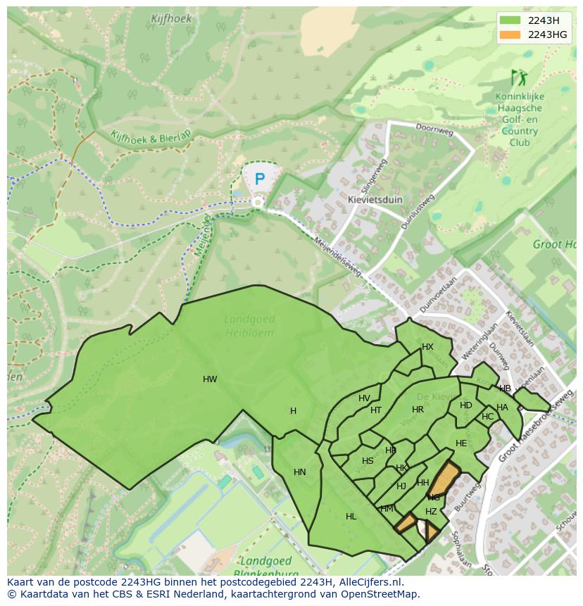 Afbeelding van het postcodegebied 2243 HG op de kaart.
