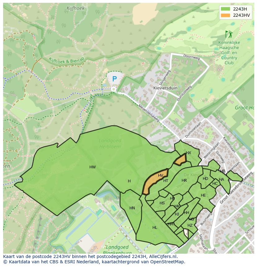Afbeelding van het postcodegebied 2243 HV op de kaart.