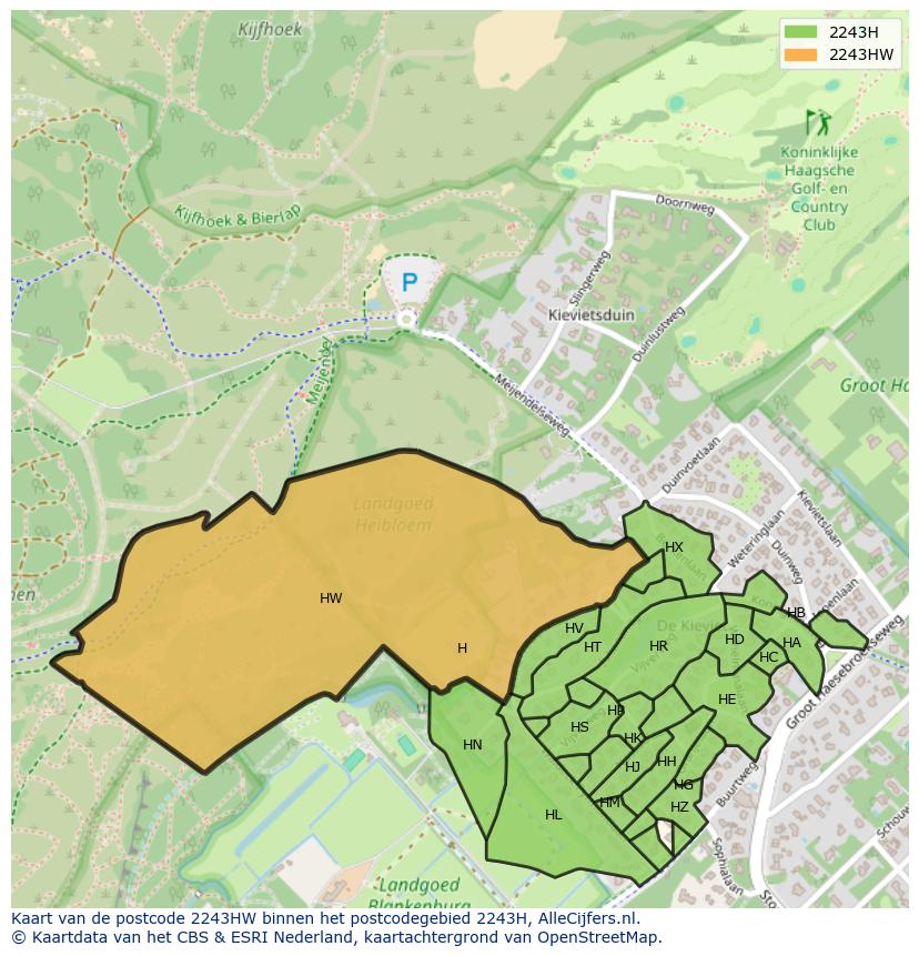 Afbeelding van het postcodegebied 2243 HW op de kaart.