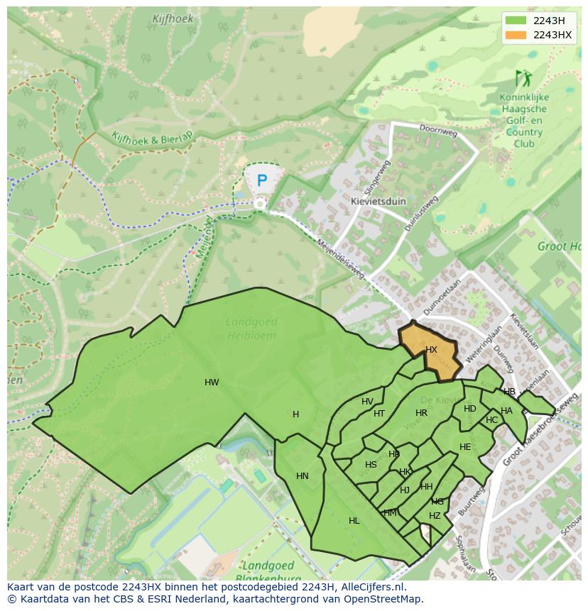 Afbeelding van het postcodegebied 2243 HX op de kaart.