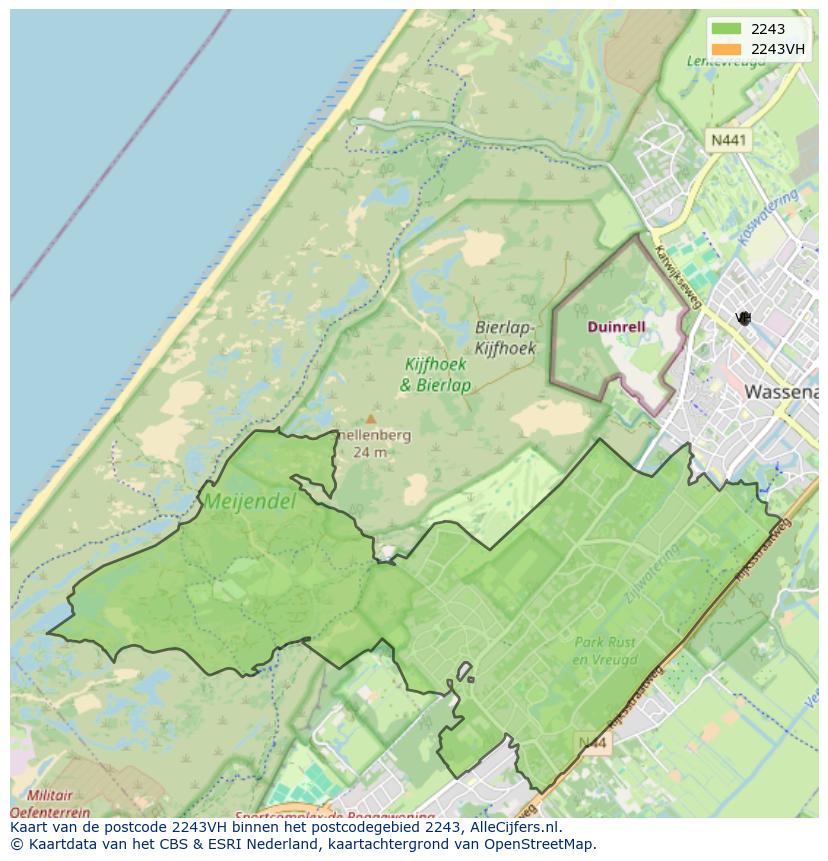 Afbeelding van het postcodegebied 2243 VH op de kaart.