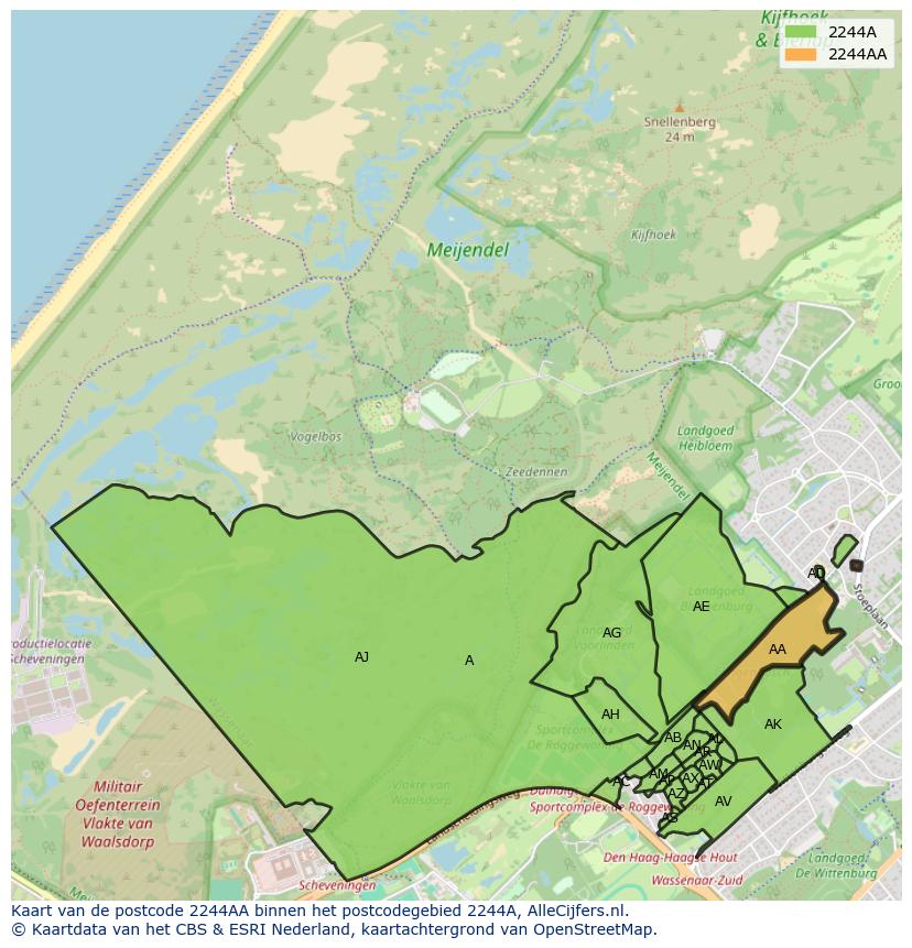 Afbeelding van het postcodegebied 2244 AA op de kaart.