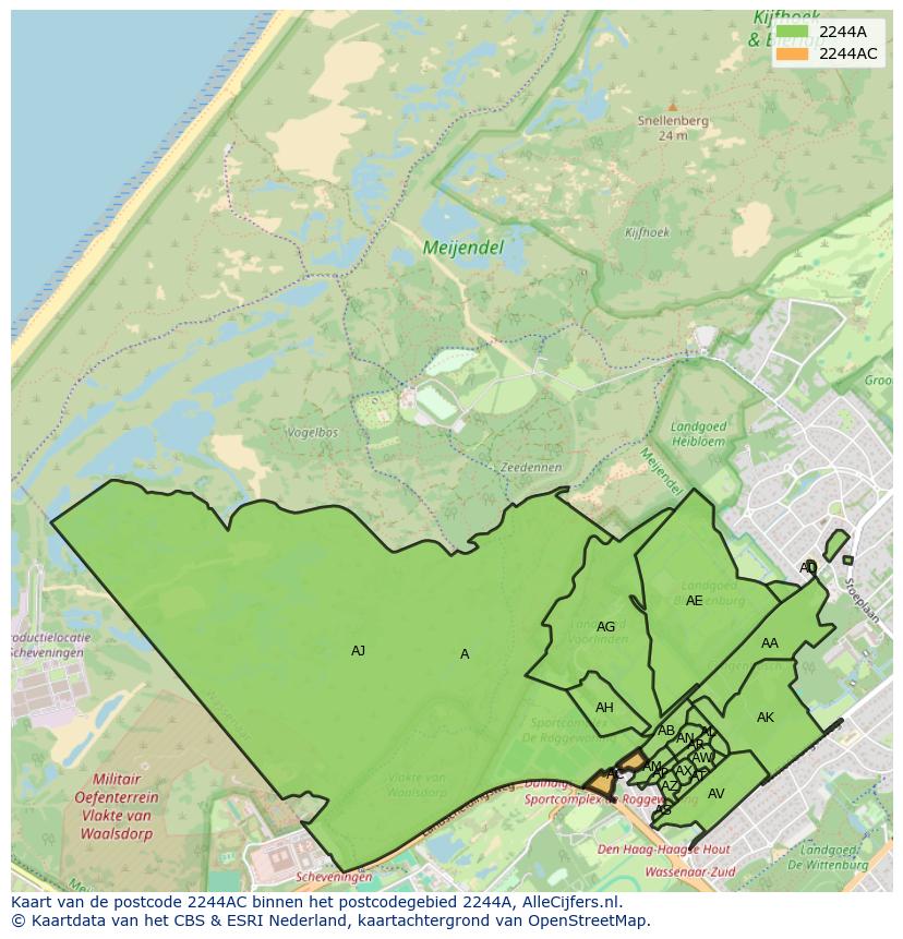 Afbeelding van het postcodegebied 2244 AC op de kaart.