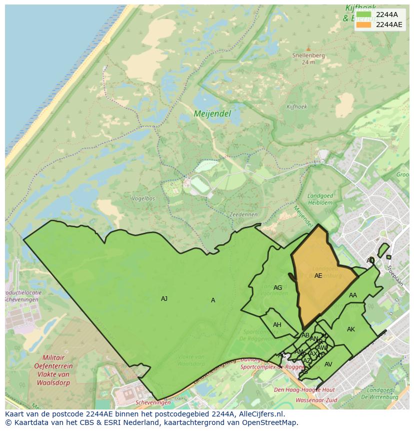 Afbeelding van het postcodegebied 2244 AE op de kaart.
