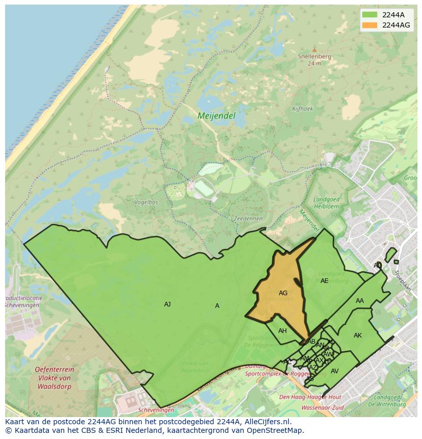 Afbeelding van het postcodegebied 2244 AG op de kaart.