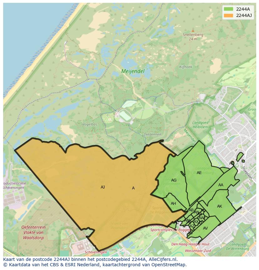 Afbeelding van het postcodegebied 2244 AJ op de kaart.